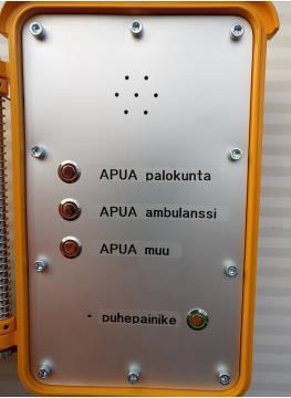 APUA-puhelinkaapissa valittavana ovat painikkeet palokunnalle, ambulanssille ja muulle avunpyynnölle.